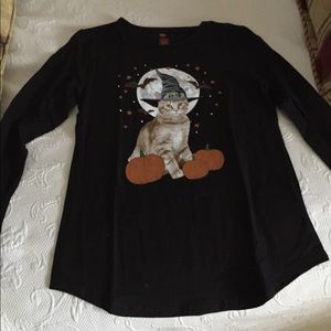 Halloween cat black long sleeve t-short